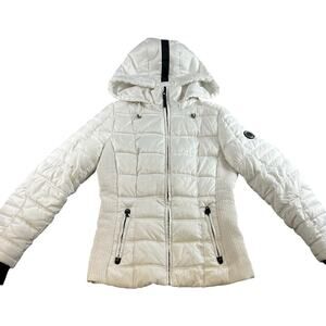 Nautica Women’s White Puffer Jacket Hooded Water Resistant Quilted Size S